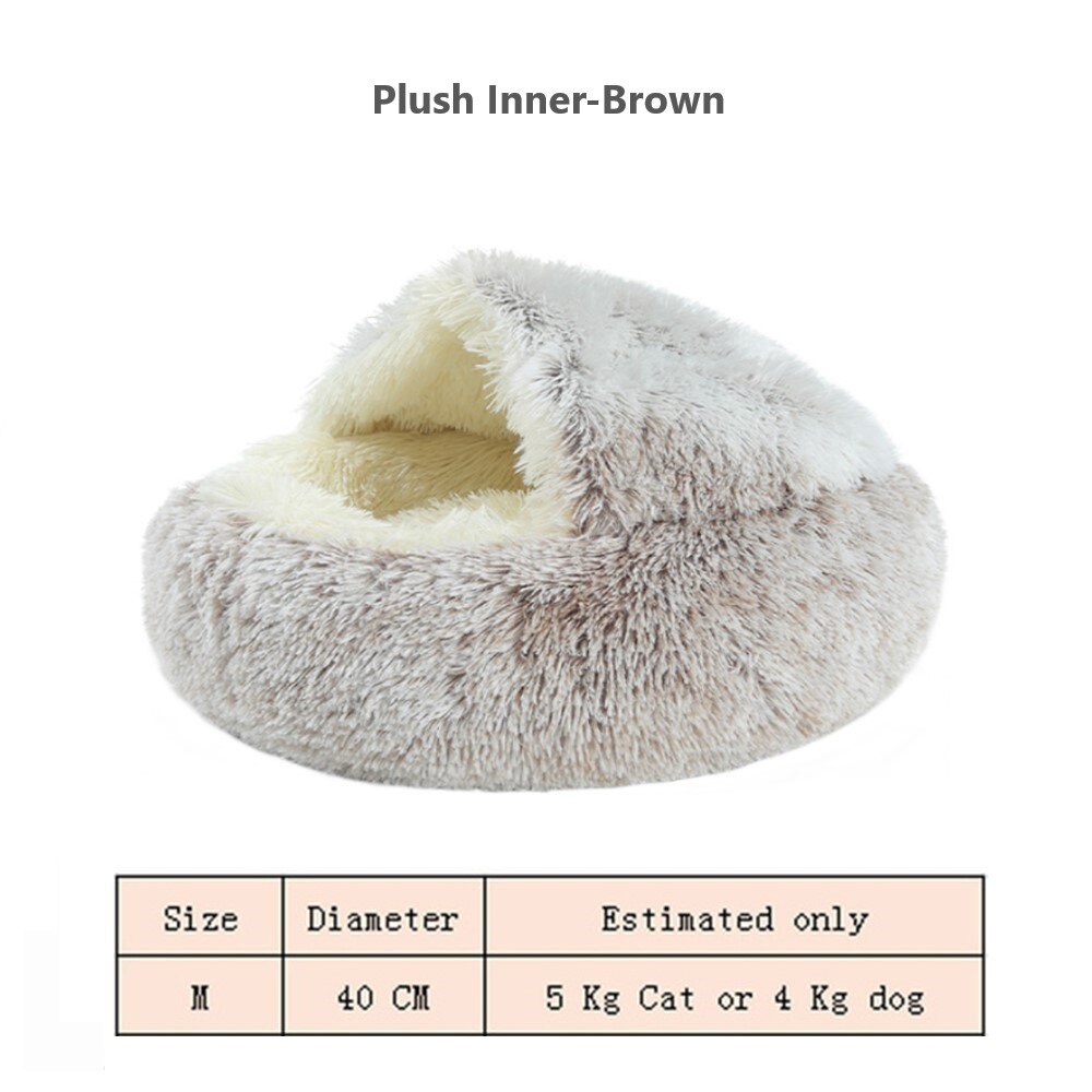 Gato cama cueva con capucha Donut acogedor suave cama de peluche para perro auto calentamiento Cuddler cama nido para pequeño mediano de perros, gatos, cachorros.: Plush Inner-brown