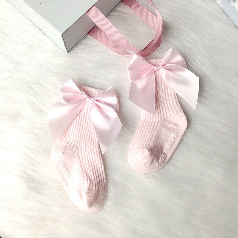 Leuke Big Bows Baby Sokken Effen Kleur Antislip Kids Meisjes Sokken Zachte Katoenen Gebreide Baby Peuter Sokken 0-12 Maanden: pink / 6-12M