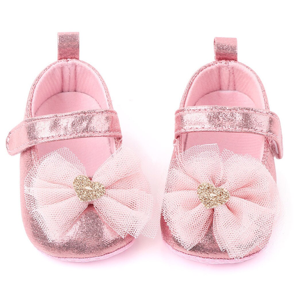 Sapatos de bebê menina, sapatos confortáveis de borboleta para os primeiros passos, sapatos de criança, laço, cor sólida, gancho & loop, fivela, todas as estações sapatos com calçados