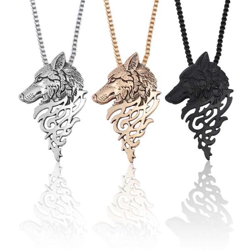 Collier Punk Vintage avec pendentif en forme de loup pour homme et femme, corsage doré, métal noir, tête de loup, bijoux Animal