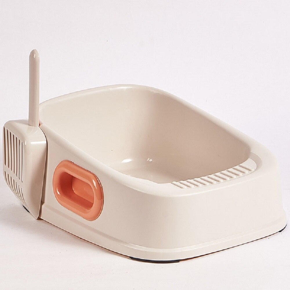 Cat Clean Up Products Plastic Large Space Spray Proof Cat Toilet Box Cat Litter Box Sandbox: WHITE / L