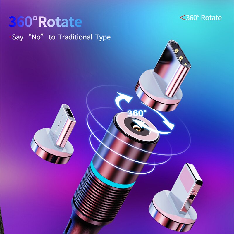 GYSO Rotate Magnetic Cable 360 Degree USB Type C Charging Cable Fast Charging Magnet Charger 360 Rotate Micro Magnetic Cable