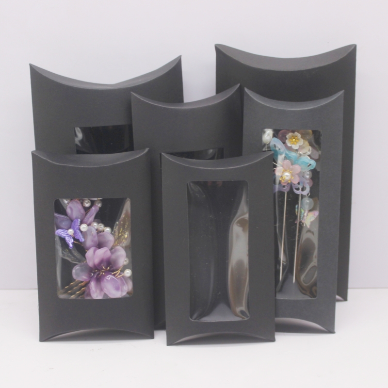 Diy Blanco Papieren Geschenkdoos. Mutli Size Kussen Geschenkdoos Met Doorzichtig Pvc Venster, Kraft/Wit/Zwart Papier Venster Doos Voor Cadeau 10 Stuks