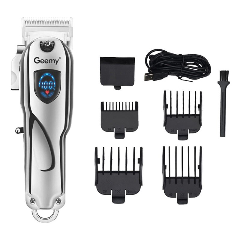 salon Senior Clipper hair cut machine Metal body salon with LCD display all metal hair clipper for men trimmer: sliver