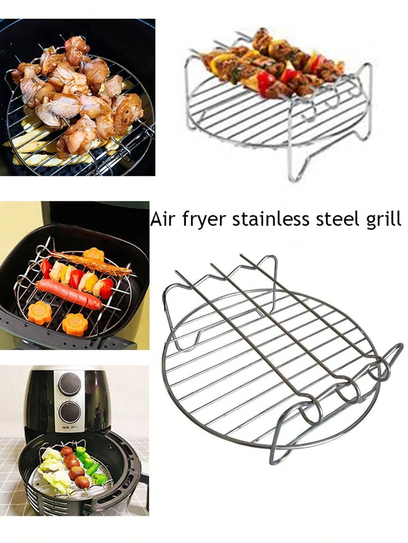 1pc Multifunctional Stainless Steel Double Layer Barbecue Box Air Fryer Cookware Rack Grill Accessories Circular Baking Tray BBQ