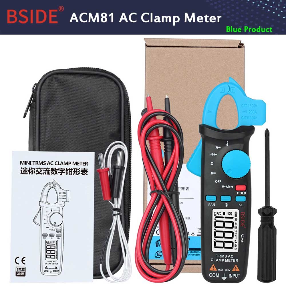 BSIDE ACM81 Clamp Meter 1mA Accuracy Auto-Rang Digital Multimeter Current DC AC Voltage Diode NCV Temperature Tester: ACM81-Blue