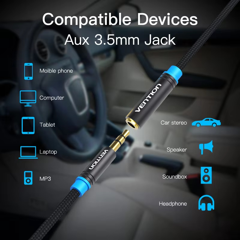 Vention Aux Cable Headphone Extension Cable 3.5mm Jack Male to Female For Computer Audio Cable 3.5mm Headphone Extender Cord 3m