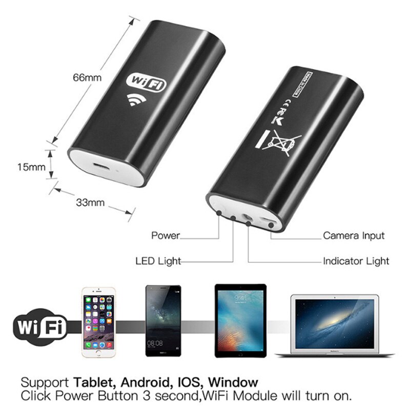 7/8mm Wifi Endoscope Camera HD 720P/480P 6LED Waterproof Flexible USB Inspection Borescope for Android PC 1m/2m/5m/10m Cable