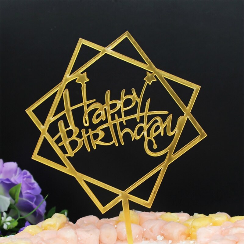 Happy Birthday Cake Topper Acrylic Letter Gold Cake Decor Dessert Top Flag Decoration for Birthday Party Wedding Supply: 6