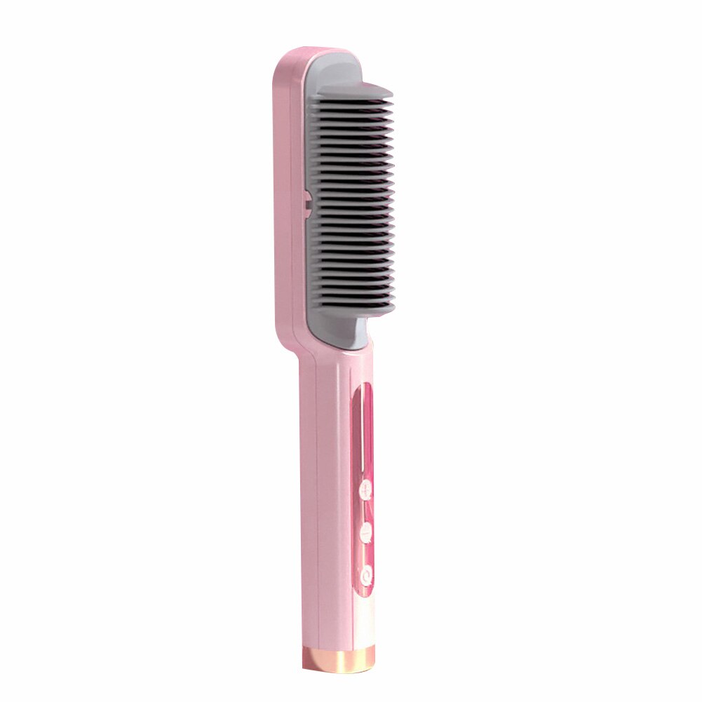 2 in 1 Electric Air Comb Hair Straightener Brush Ceramic Hair Curler Heated Electric Smart Brush Styling Tools: Pink