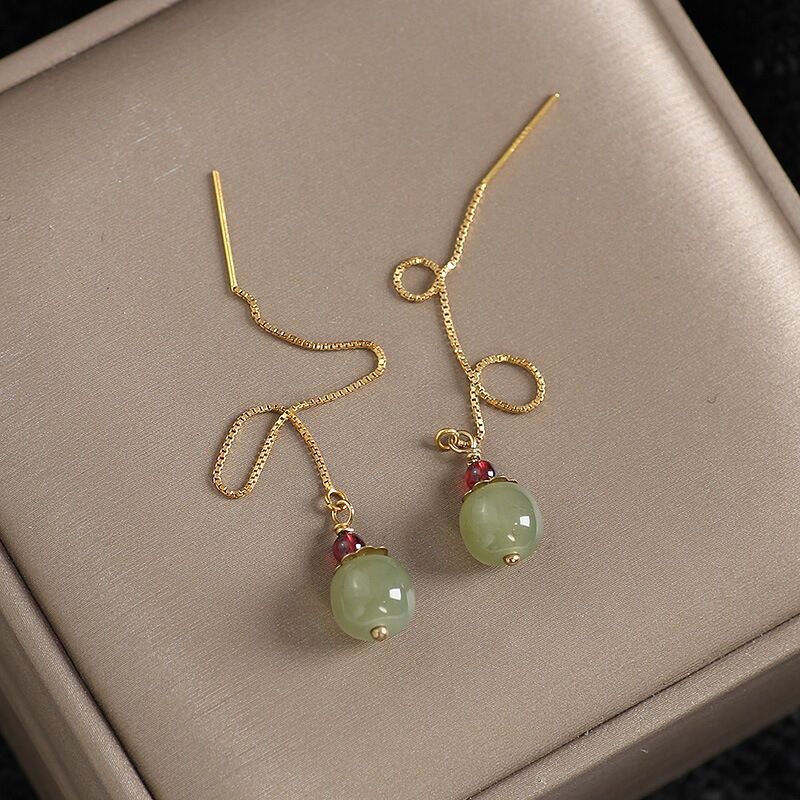 VENTFILLE-pendientes de Jade Hetian de Color dorado para mujer, joyería redonda verde, para niñas, ,: Verde