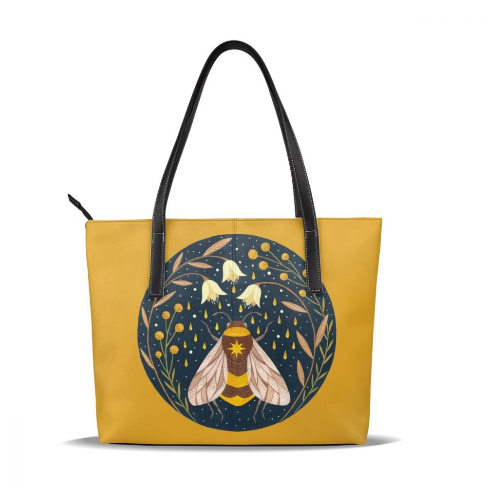 Bee handbag bee top-handle bags try teen teenage leather tote bag oversized shopping kvinnor handväskor: Skördare av guld