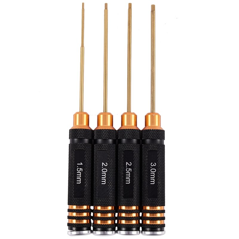 Rc Tools 4 Pcs Hex Screw Driver Set Titanium Plating Hardened 1.5 2.0 2.5 3.0Mm Screwdriver For Rc Helicopter Rc Toys (1 Set): Default Title