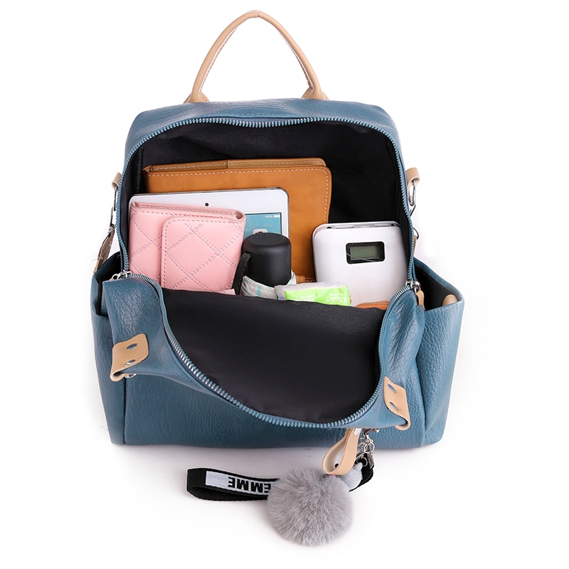 Stepp Leder Anti-Diebstahl Rucksäcke mit Metall sperren Blau Schwarz Frauen Rucksack Taschen Damen Kleine Reise Schule tasche