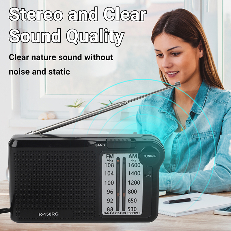 R-150 Portable AM/FM radio with Speaker Headphone Jack 2 AA batteries For Indoor Outdoor and Emergency Use