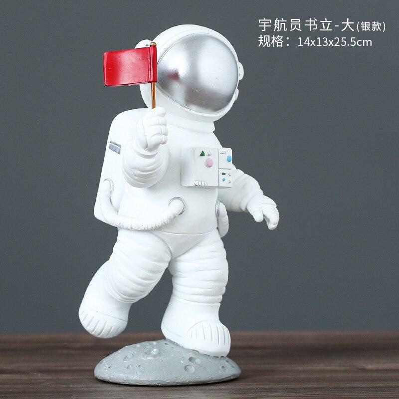 Astronaut Pen Houder Boek Stand Decoratie Veranda Opslag Woonaccessoires Woonkamer Hars Ambachten: Red flag (silver)