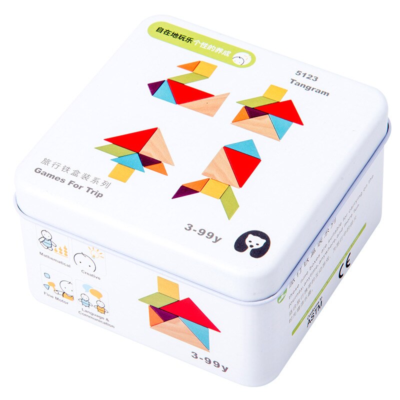Baby Kids Cognitie Puzzels Speelgoed Peuter Ijzeren Doos Matching Game 3D Houten Puzzel Domino Gyro Sets Voor Kinderen Cognitieve: A9