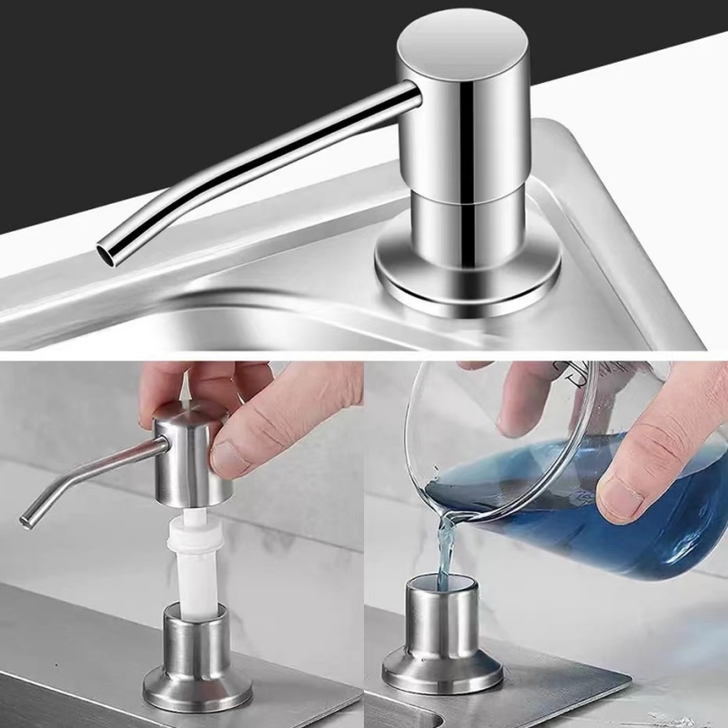 Hand Press Soap Dispenser White/Beige Soap ABS+Stainless Steel Dispenser Kitchen Deck Mounted Sink Liquid Soap Dispenser Bottle