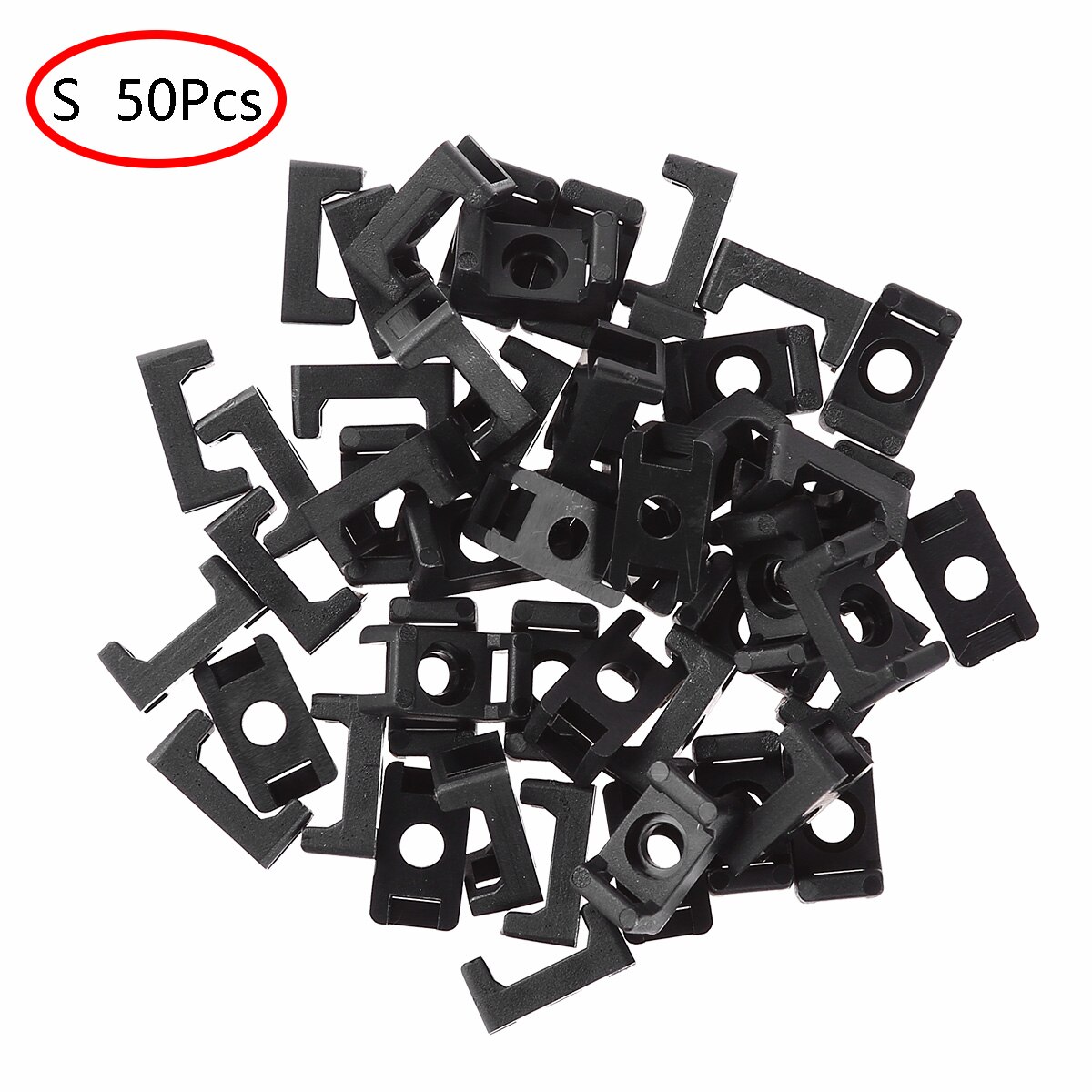 50 stk nylon fastgør beslag hjemmekontor kabelbinder mount base clips skrue type sadel form organisator vugger til ledningshåndtering: Sort lille