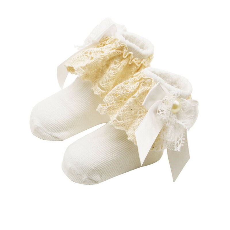 WunderschöNe prinzessinnensocken für babys und kleinkinder, atmungsaktive baumwollsocken mit spitze, kuschelig weich, mit schleife.