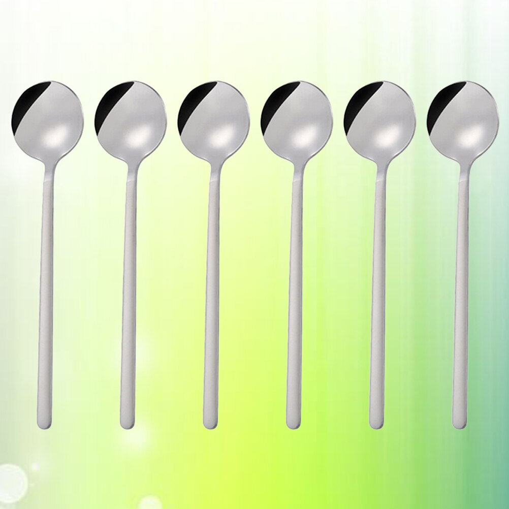 6 Pcs 13CM Spoons Stainless Steel Round Teaspoons Stirring Spoons for Sugar Coffee Dessert: Silver
