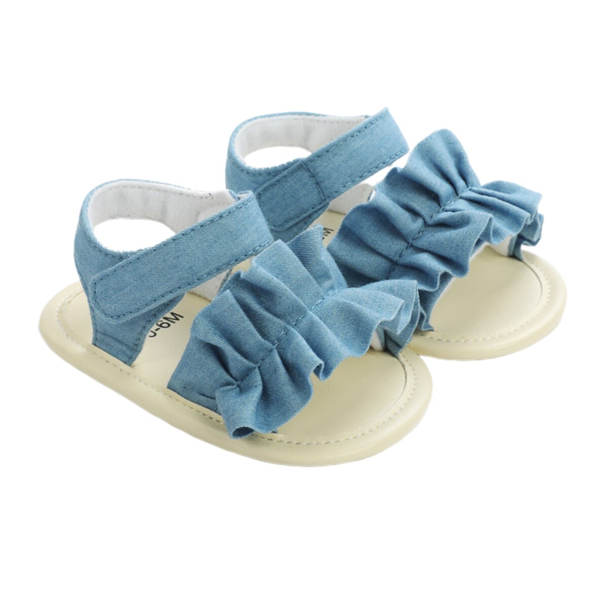 Sandalias de verano para bebé niño niña niño suela blanda de lona zapatos planos antideslizantes con volantes bonitas sandalias con Velcro para 0-18 meses: E / 0-6 meses