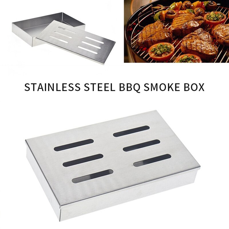 Stainless Steel Barbecue Meat Smoker Box For BBQ Grill Wood Chips Grill Accessories Barbecue Meat Smoking With Hollowed Lid #15