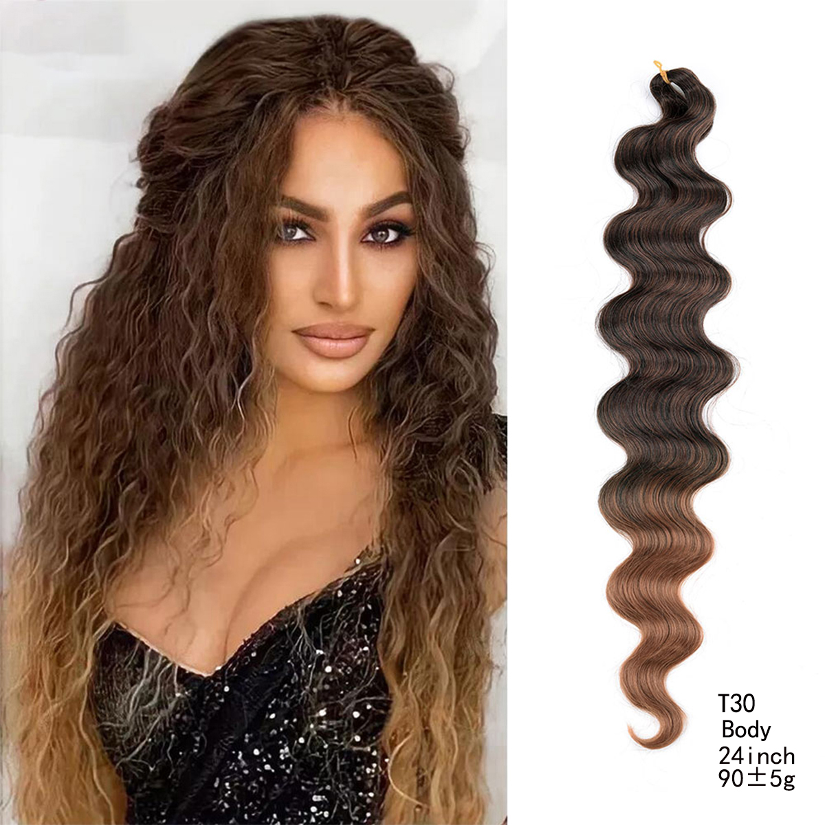 Body Wave Crochet Hair 22Inch Weaving Soft Natural Synthetic Braid Hair Extensions Deep Ocean Wave Twist Crochet Braids Hair: P1B/613