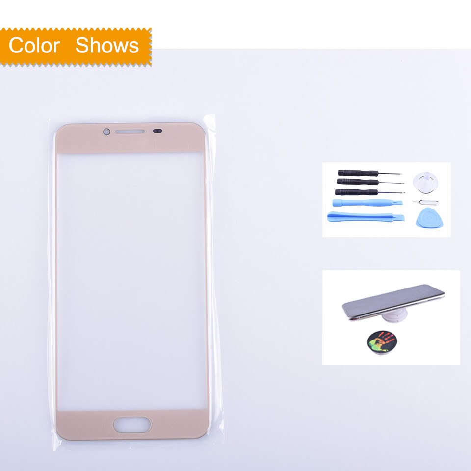 Voor samsung galaxy  c5 c5000 sm-c5000 touchscreen frontglaspaneel touchscreen  c5 buitenste glazen lens geen lcd-vervanging: Goud met cadeau