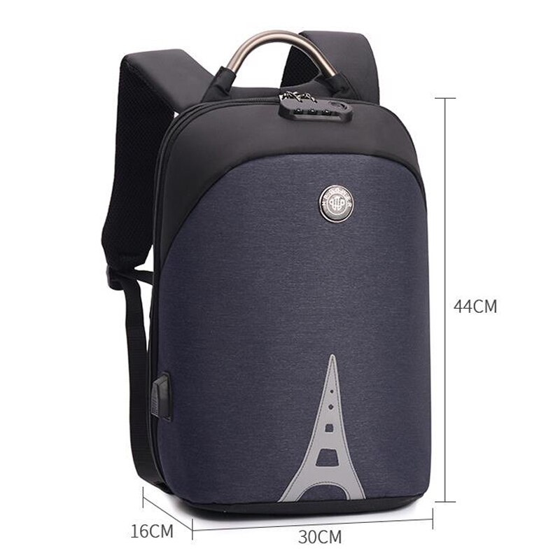 Ingen nyckel stöldskydd män ryggsäckar självlysande 15.6 tums usb laddning laptop manlig mochila college skolryggsäck