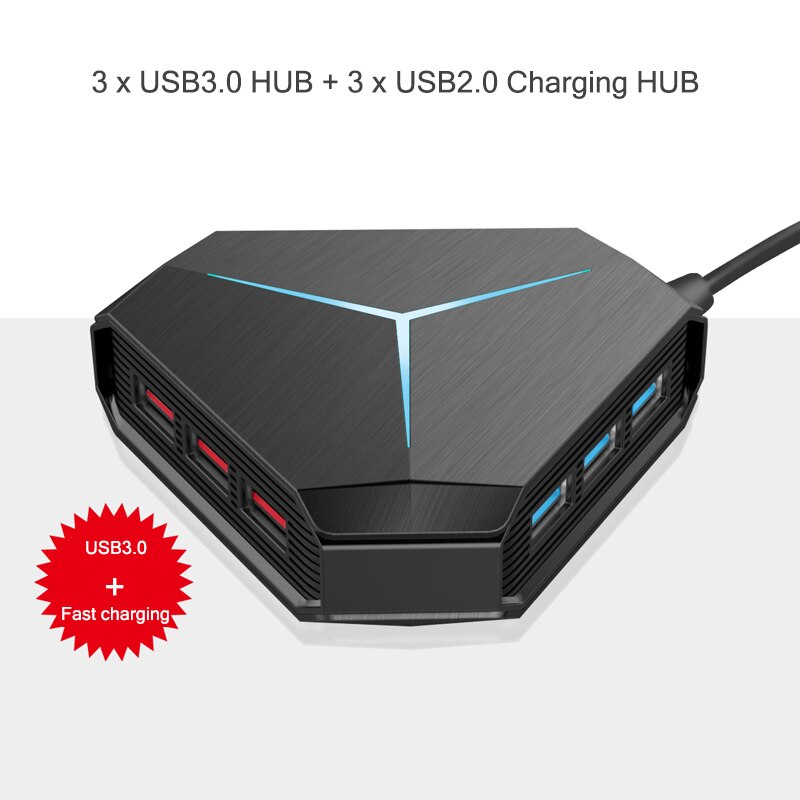 6 Port USB Hub 1m Cable Splitter With TF SD Card Reader Mic AUX Cool Light Charging USB 2.0 Hab for Compter USB Combo
