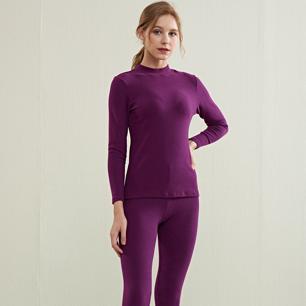 Ropa interior térmica para mujer, un conjunto de licra, algodón, grueso y peludo, camisetas interiores, pantalones, suaves y abrigados, calzoncillos largos térmicos.: Púrpura / Sg