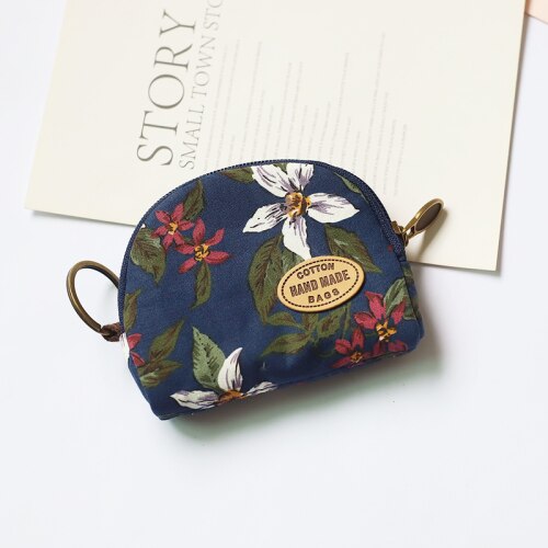 Portafoglio piccolo in stoffa retrò portafoglio da donna con cerniera motivo floreale borsa portamonete studente borsa per carte in dollari moda borse a mano con cambio floreale: Dark blue