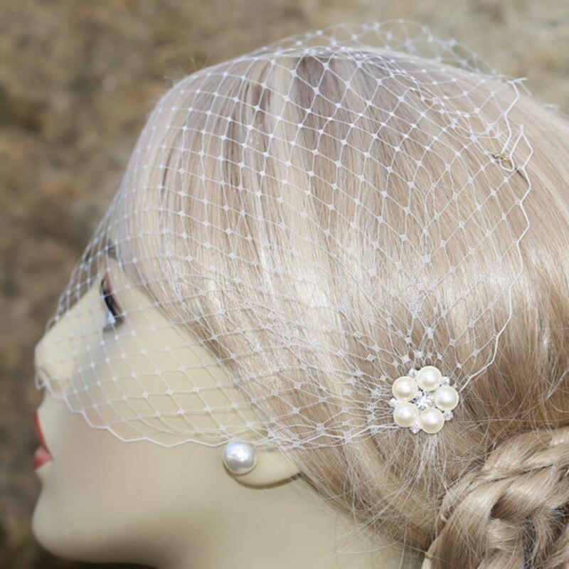 White pearl wedding veil bridal birdcage veil cathedral wedding veil wedding accessories