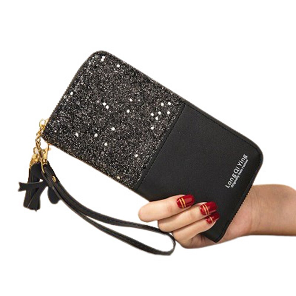 Portemonnee met paillettenpatchwork en glitter voor dames, lange portemonnee van pu-leer, portemonnee voor dames, groothandel voor meisjes