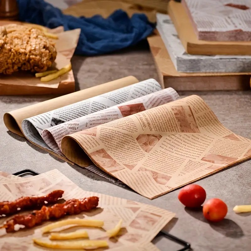 50pcs Large Size Thick Grease-proof Food Paper, Kraft Sandwich Wrapping Paper for Picnic Basket Lined Cooked Kitchen Accessories