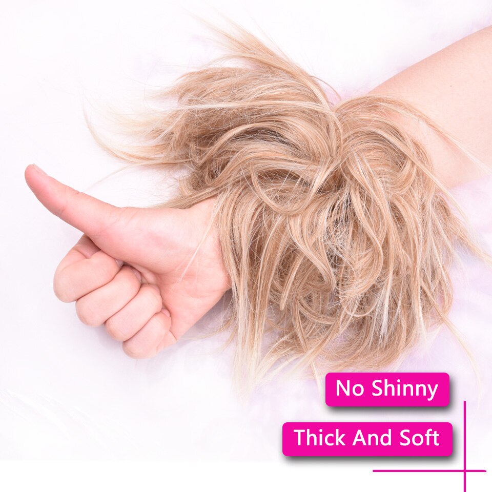 Lulalatoo 7 tommer rodet knold hår krøllet scrunchies kæde 45g elastik chignon bølget updo syntetisk hårstykke til kvinder