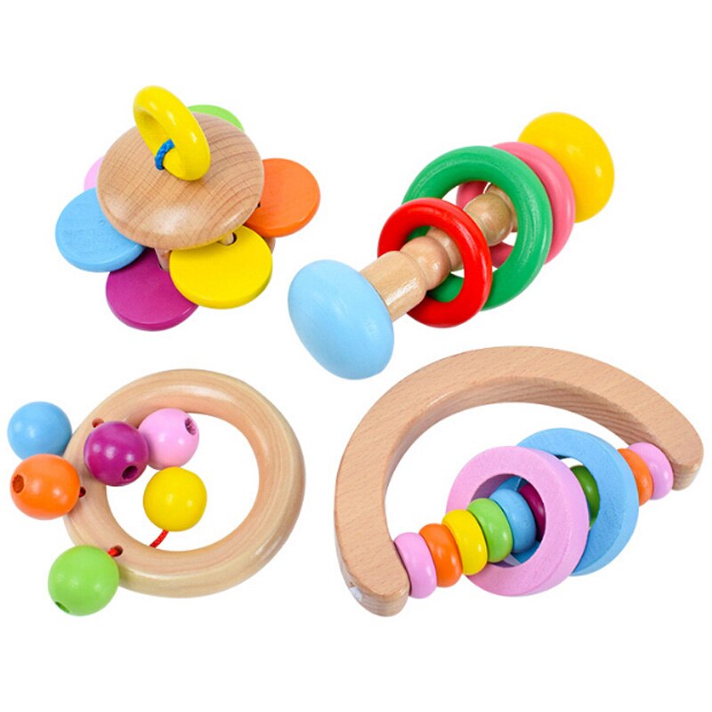 Wood Rattle Baby Toys Rattles Baby Bed Hand Bell Rattle Toy Handbell Musical Educational Instrument Toddlers Rattles Teether