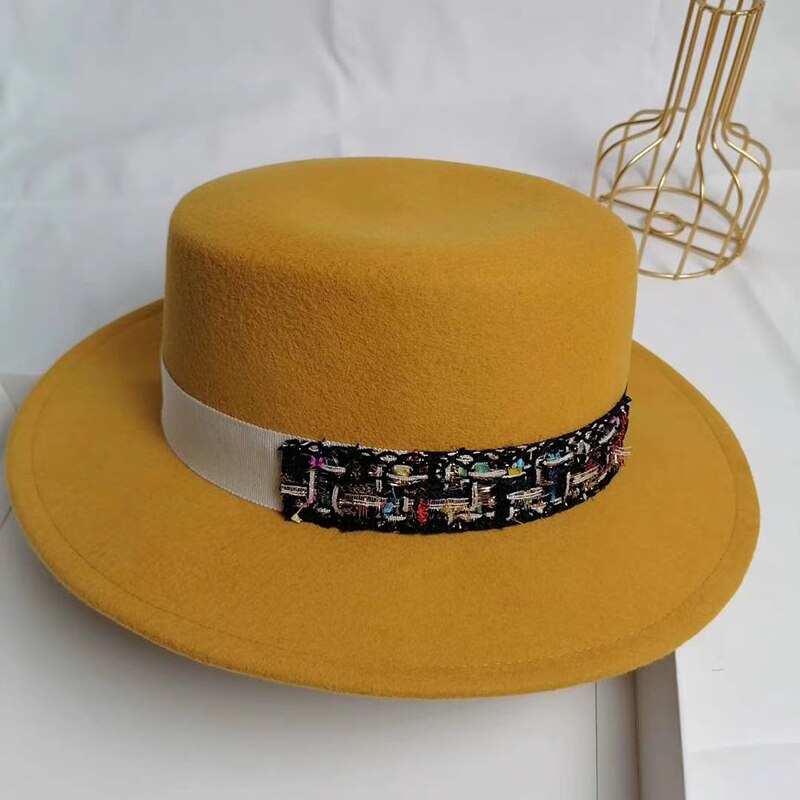 Witte zwarte winterhoed dames jazzhoed band wol panamahoed fader fedora hoed kerk kentucky derby jurk sombrero vrouw: Khaki