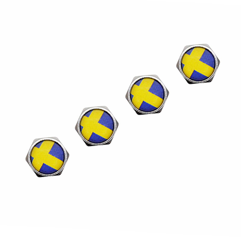 4Pcs/Set Sliver Car Wheel Tire Valve Caps Stem Cover Auto Styling Flag of Sweden Logo Stickers for Volve Saab