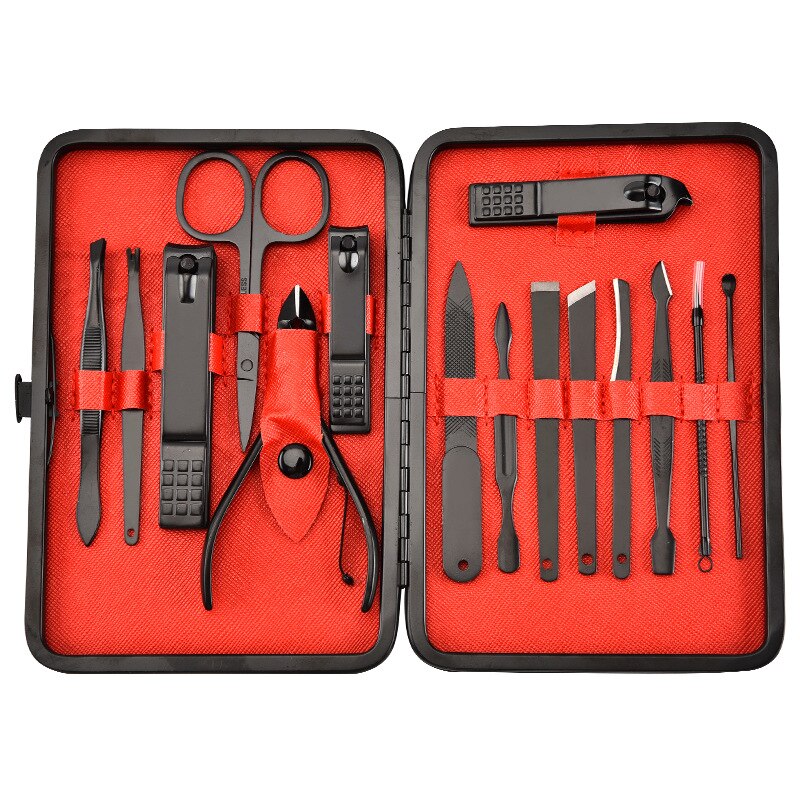 Cortauñas para manicura , tijeras de Juego de Cuidado de Uñas, pinzas, cuchara para orejas, Kit de belleza para uñas artísticas, 7/10/15/18 Uds.: 15 pcs-black