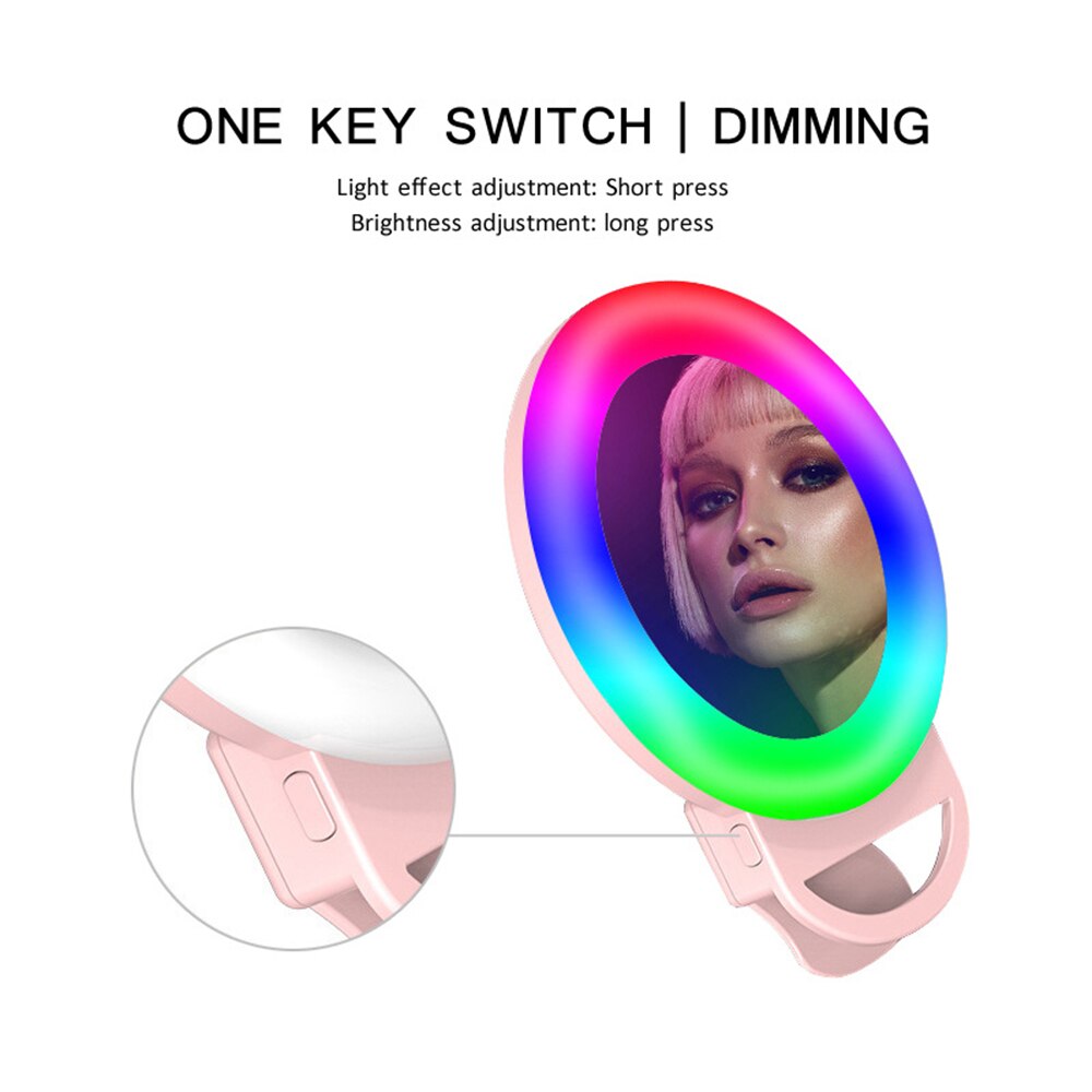 Rechargable RGB LED Ring Handy Selfie Ring Blitz Objektiv 3-ebene Helligkeit Füllen Licht Lampe Clip-auf für Make-Up Ringlight