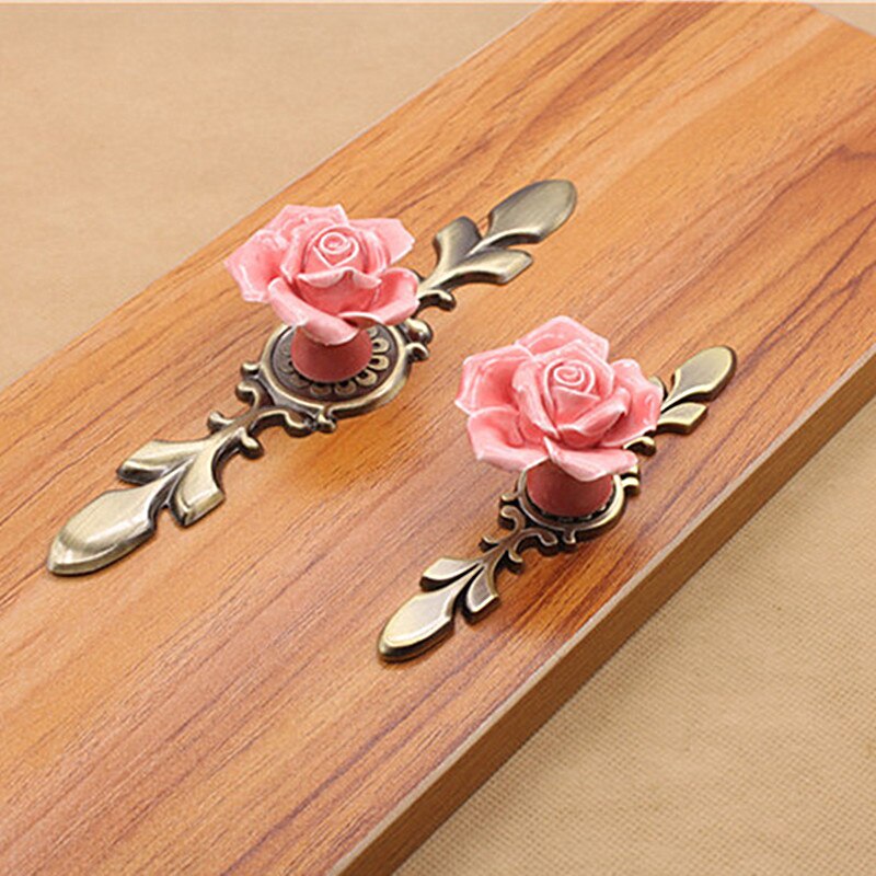 Puxadores de porta de base de liga cerâmica rosa flor/branco armário de cozinha gaveta armário botões único furo mobiliário punho