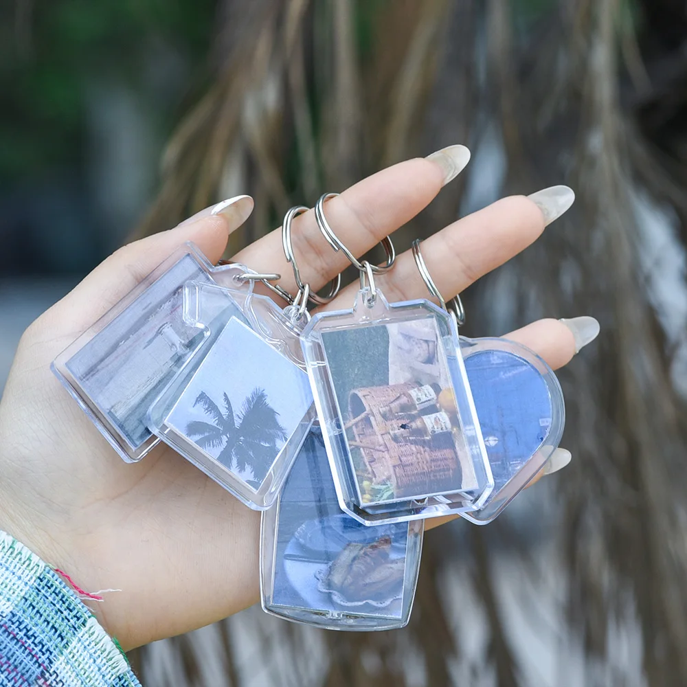 Transparent Blank Acrylic Photoes Frame Keychain DIY Photo Insert Rectangle Clothes/Octagonal Shape Split Ring Key Chain