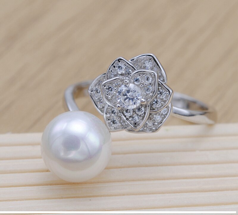 MeiBaPJ Echt 925 Sterling Zilveren Bloem Sieraden Set Natuurlijke Parel Hanger Ring Oorbellen Bruiloft Sieraden voor Vrouwen