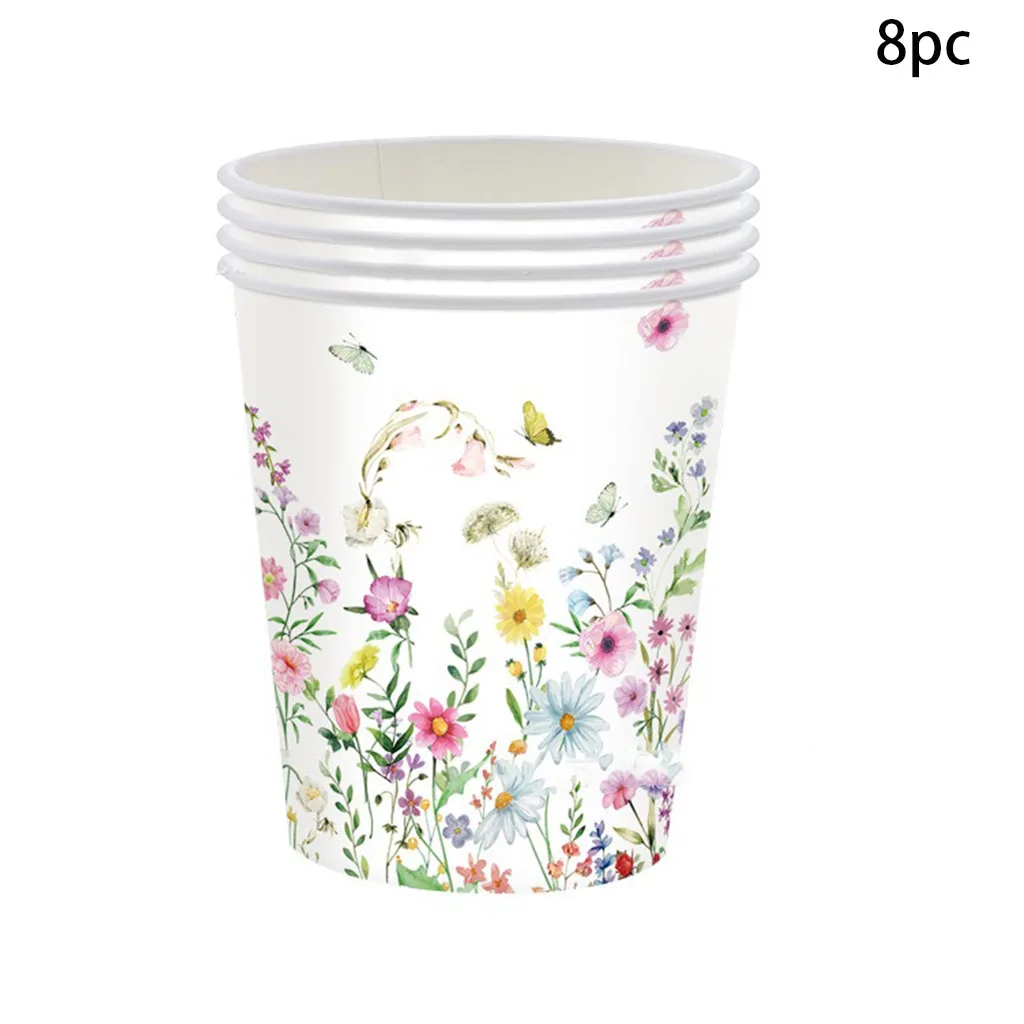 8Guests Spring Flower Disposabel Tableware Flying Butterfly Paper Plates Napkin Cups Happy Girls Birthday Party Decors: Olive