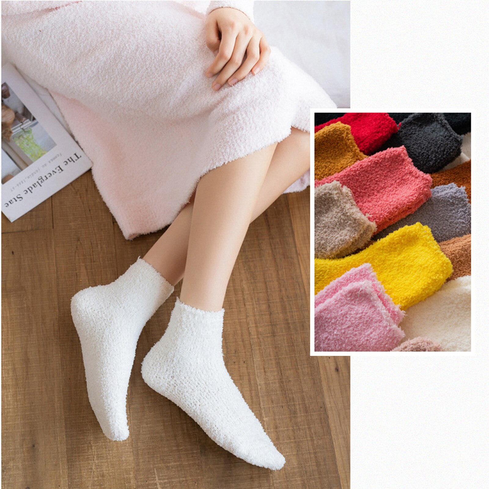 Coral Fleece Socks With Thicker And Warmer Floor Socks For Women In Solid Colors Sweet and lovely, warm and comfortable