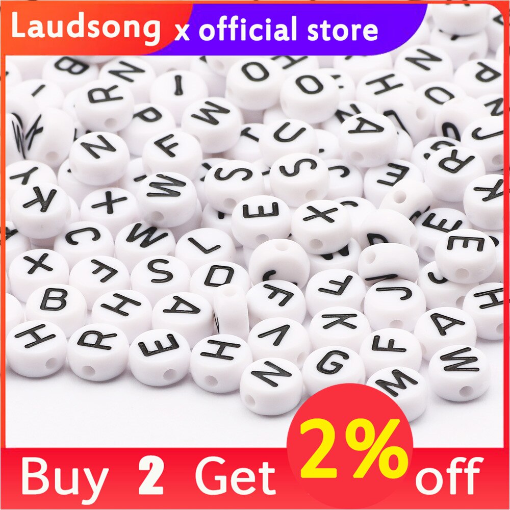 7mm Black White Mixed Letter Acrylic Beads Round Flat Alphabet Spacer Beads For Jewelry Making Handmade Diy Bracelet Necklace