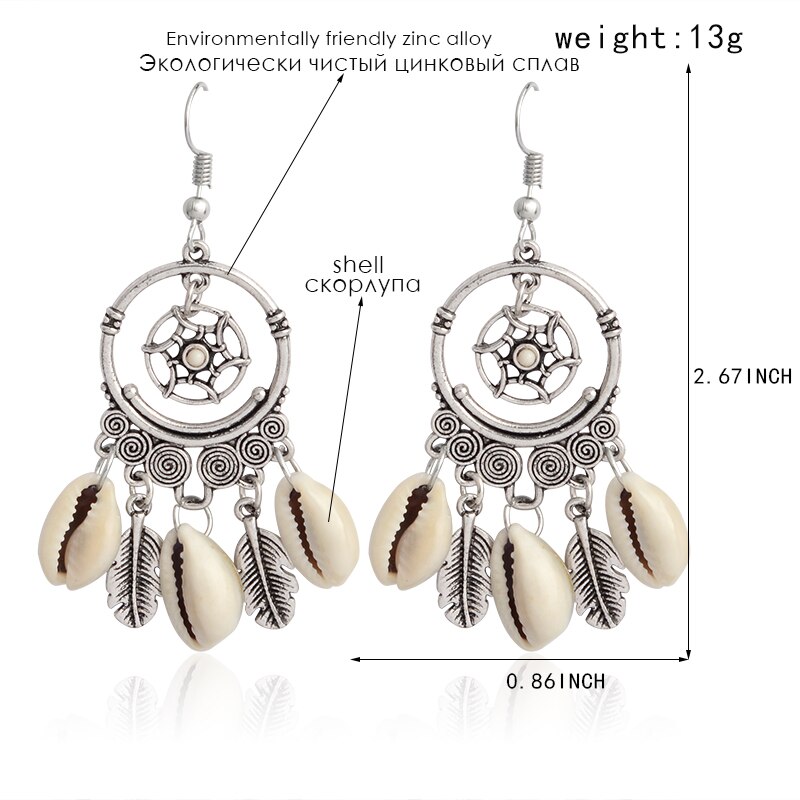 Miss Zoe Dreamcatcher s feather shell tassels earrings Vintage Bohemian Ethnic Charm ear jewelry for Women girls