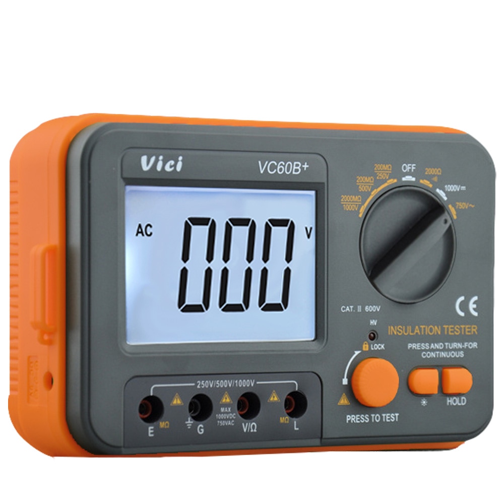 VICI VC60B+ Digital Insulation Resistance Tester LCD 1000V Megger Insulation 0-2000M Ohm High Voltage Short Circuit Input Alarm